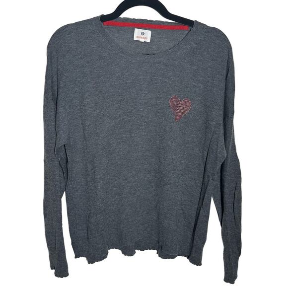 Sundry Gray Wool Cashmere Sweater Red Studded Heart Size Small Valentine's Day - Picture 1 of 9